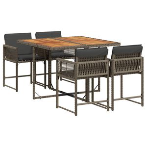 vidaXL 5 pcs conjunto de jantar p/ jardim c/ almofad&otilde;es vime PE cinza