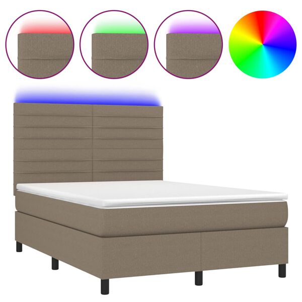 vidaXL Cama box spring colch&atilde;o/LED 140x200 cm tecido cinza-acastanhado