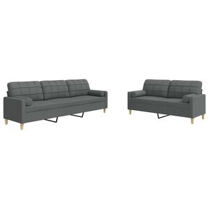 vidaXL 2 pcs conjunto de sof&aacute;s com almofad&otilde;es tecido cinzento-escuro
