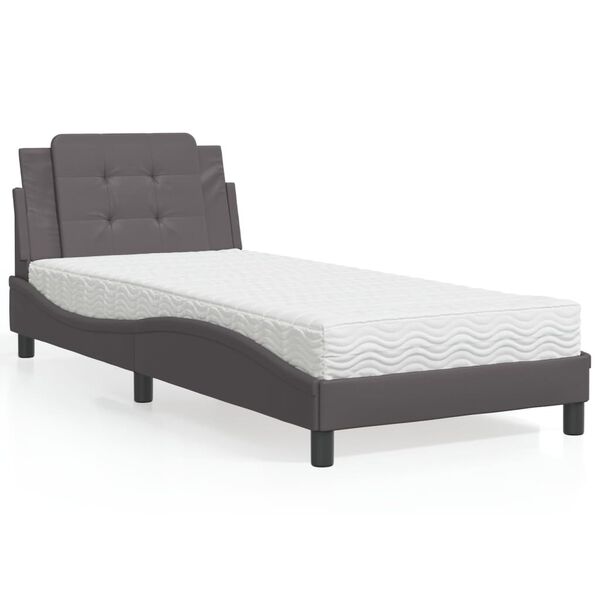 vidaXL Estrutura de cama sem colch&atilde;o Zadar 100x200 cm couro artificial cinzento