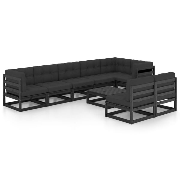 vidaXL 9 pcs conjunto lounge de jardim c/ almofad&otilde;es pinho maci&ccedil;o