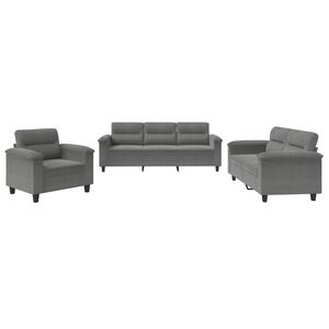 vidaXL 3 pcs conj. sof&aacute;s c/ almofad&otilde;es tecido microfibra cinza-escuro