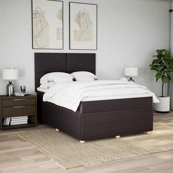 vidaXL Cama com molas/colch&atilde;o 140x190 cm tecido castanho-escuro