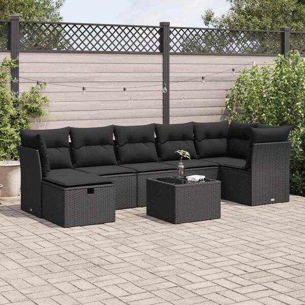 vidaXL 8 pcs conjunto sof&aacute;s de jardim com almofad&otilde;es vime PE preto
