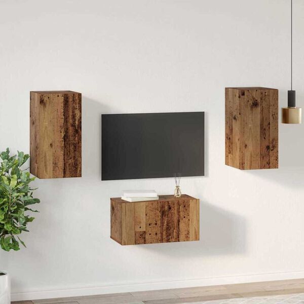 vidaXL Conjunto de m&oacute;vel de TV 3 pcs Madeira Antiga Madeira processada