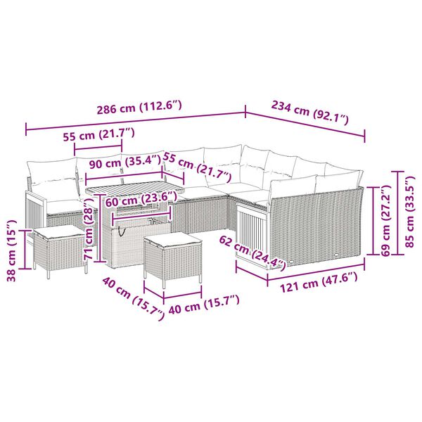 vidaXL Conjunto de Sof&aacute; de Jardim 12 pcs Preto 90 x 55 x 71 cm
