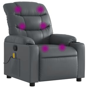 vidaXL Poltrona de massagens reclin&aacute;vel couro artificial cinzento