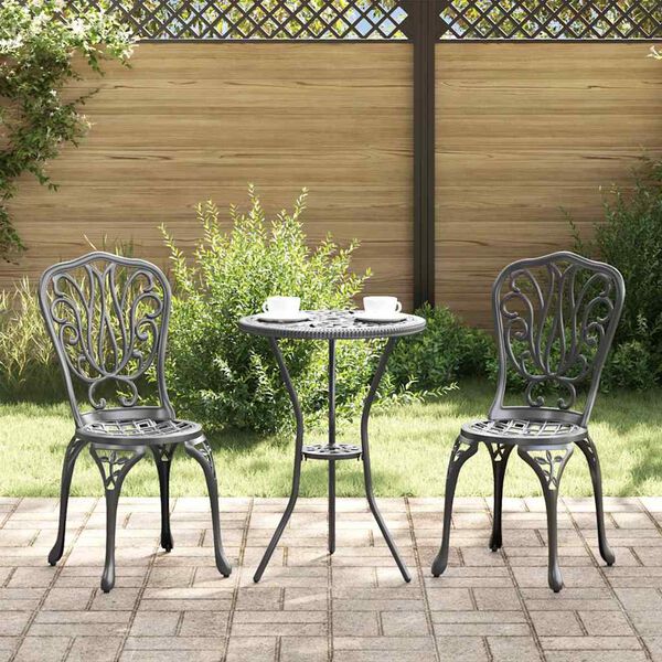 vidaXL Conjunto Bistro de Jardim 3 pcs Preto Alum&iacute;nio
