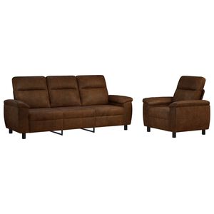 vidaXL Conjunto de Sof&aacute;s 2 unid. Castanho Couro Suede Sint&eacute;tico