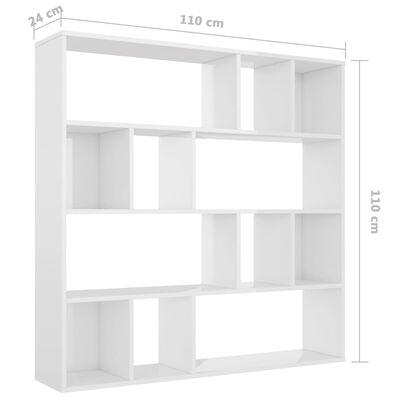 vidaXL Divisória/estante 110x24x110 cm contraplacado branco brilhante