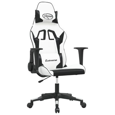 vidaXL Cadeira gaming couro artificial branco e preto