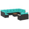vidaXL Conjunto de sof&aacute; de jardim com 13 pe&ccedil;as e almofadas em rattan sint&eacute;tico preto