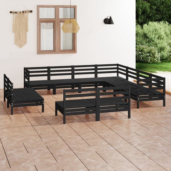 vidaXL 11 pcs conjunto lounge de jardim pinho maci&ccedil;o preto