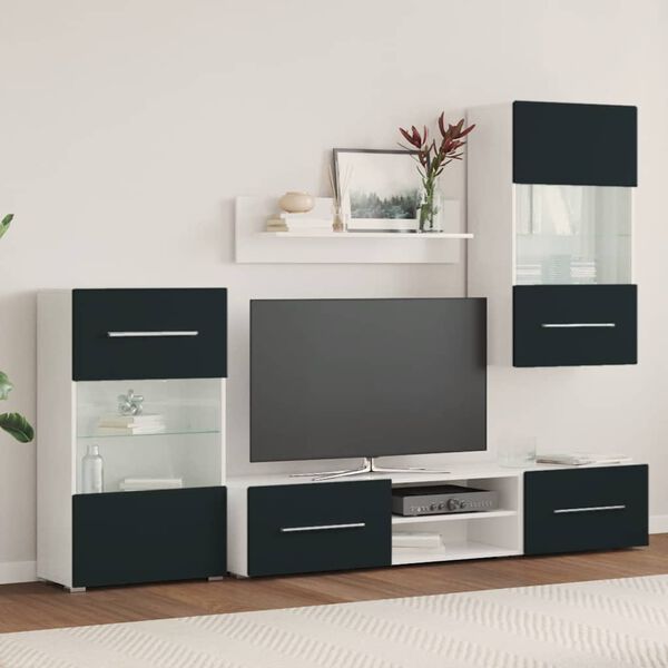 vidaXL M&oacute;veis TV 5pcs com ilumina&ccedil;&atilde;o LED madeira projetada &iacute;ndigo mate