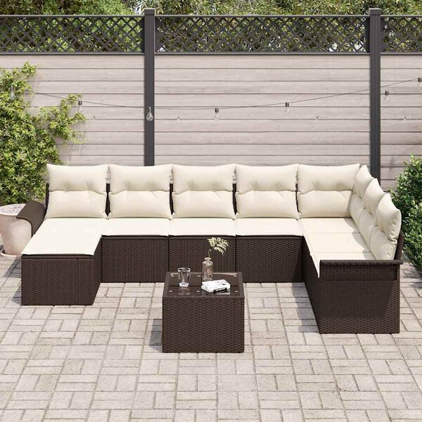 vidaXL Conjunto de Sofá de Jardim 9 pcs Castanho Rattan Sintético