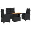 vidaXL 4 pcs conjunto de jardim p/ jardim c/ almofad&otilde;es vime PE preto