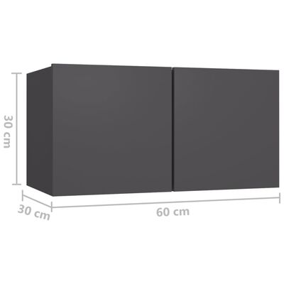 vidaXL Móveis de TV para parede 3 pcs 60x30x30 cm cinzento