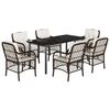 vidaXL 7 pcs conjunto jantar p/ jardim c/ almofad&otilde;es vime PE castanho