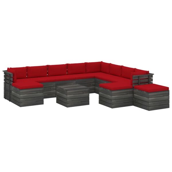 vidaXL 12 pcs conjunto lounge de paletes com almofad&otilde;es pinho maci&ccedil;o