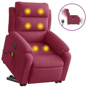 vidaXL Poltrona massagens elevat&oacute;ria el&eacute;trica veludo vermelho-tinto