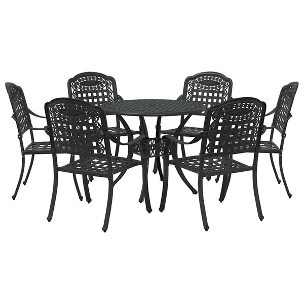 vidaXL Conjunto de Jantar para Jardim 7 pcs Preto 90 x 90 x 75 cm