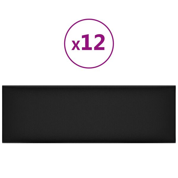 vidaXL Painel de parede 12 pcs 90x30 cm couro artificial 3,24 m&sup2; preto