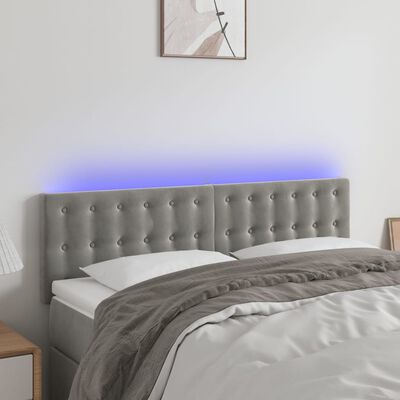 vidaXL Cabeceira de cama c/luzes LED veludo 144x5x78/88 cm cinza-claro