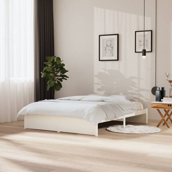vidaXL Estrutura de cama king 150x200 cm madeira maci&ccedil;a branco