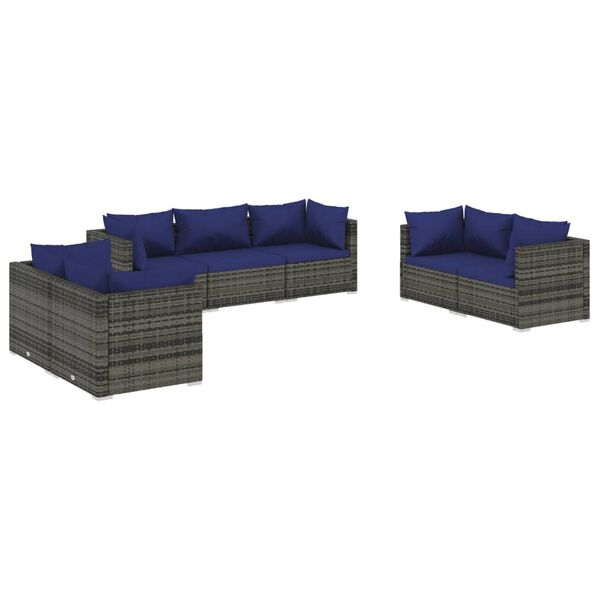 vidaXL 7 pcs conjunto lounge de jardim c/ almofad&otilde;es vime PE cinzento