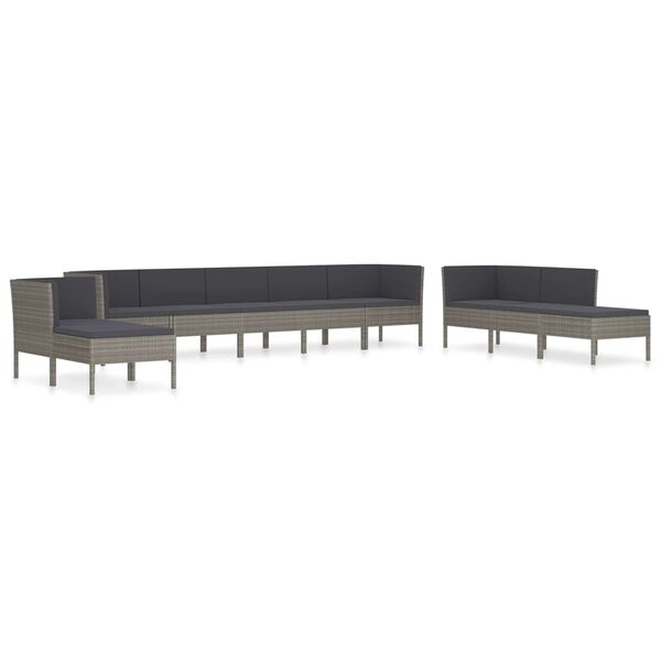 vidaXL 10 pcs conjunto lounge de jardim c/ almofadões vime PE cinzento