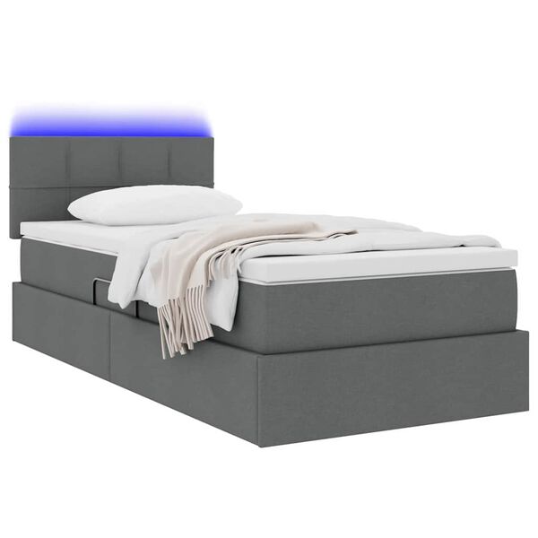 vidaXL Cama com arruma&ccedil;&atilde;o e LED Cinza Escuro 90 x 200 cm tecido