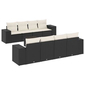 vidaXL 9 pcs conjunto de sof&aacute;s p/ jardim c/ almofad&otilde;es vime PE preto