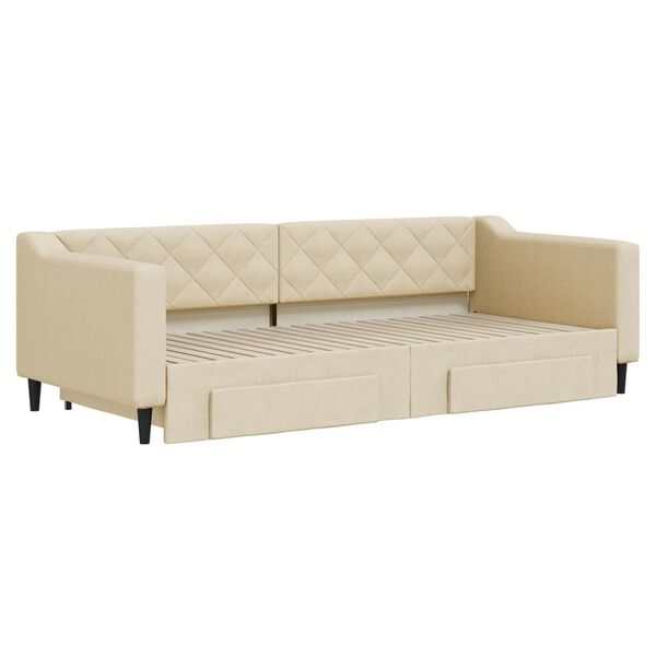 vidaXL Sofá-cama com gavetão e gavetas 90x200 cm tecido cor creme