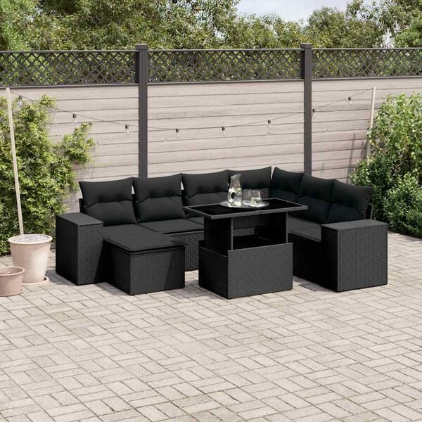 vidaXL 8 pcs conjunto sof&aacute;s de jardim com almofad&otilde;es vime PE preto