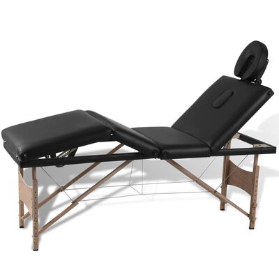 vidaXL Mesa de massagens dobrável 4 zonas + estrutura de madeira preto