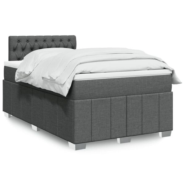 vidaXL Cama boxspring com colch&atilde;o 120x190 cm tecido cinzento-escuro