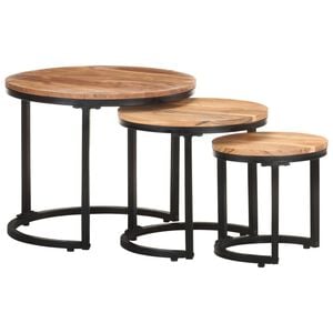 vidaXL Mesas de apoio 3 pcs madeira de ac&aacute;cia maci&ccedil;a