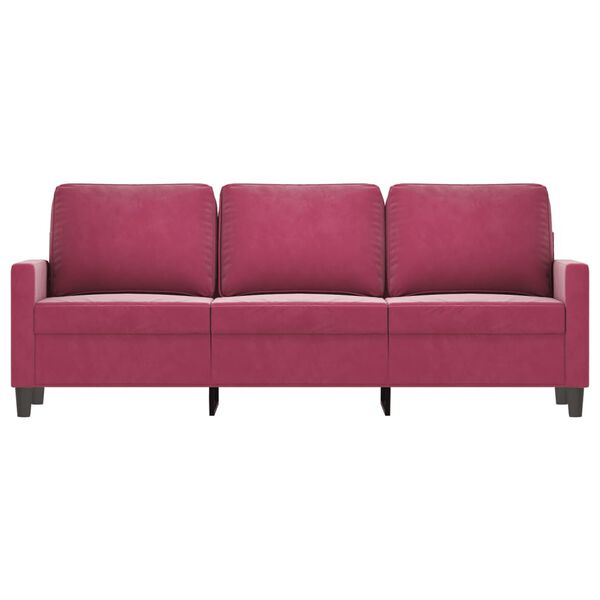 vidaXL Sofá de 3 lugares veludo 180 cm vermelho tinto