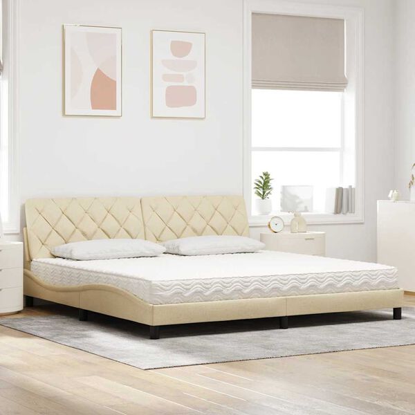 vidaXL Cama com colch&atilde;o 200x200 cm tecido cor creme