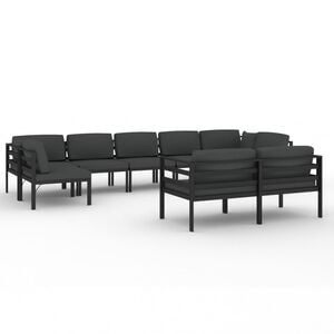 vidaXL 9 pcs conjunto lounge jardim com almofad&otilde;es alum&iacute;nio antracite