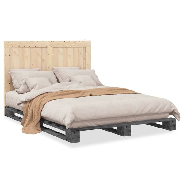 vidaXL Estrutura de cama com cabeceira 140x200 cm pinho maciço cinza
