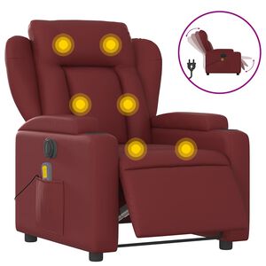 vidaXL Poltrona massagens reclin. el&eacute;trica couro artif. vermelho-tinto