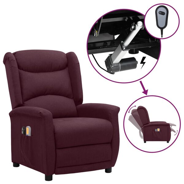 vidaXL Poltrona de massagens elétrica tecido roxo