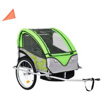 vidaXL Reboque para bicicletas/carrinho de bebé 2 em 1 verde e cinza