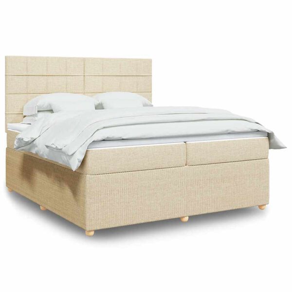 vidaXL Cama com molas/colch&atilde;o 200x200 cm tecido cor creme