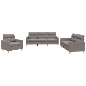 vidaXL 3 pcs conjunto de sof&aacute;s com almofad&otilde;es tecido cinza-acastanhado