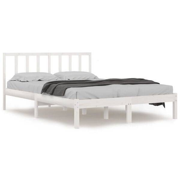vidaXL Estrutura de cama 140x200 cm madeira de pinho maciça branco