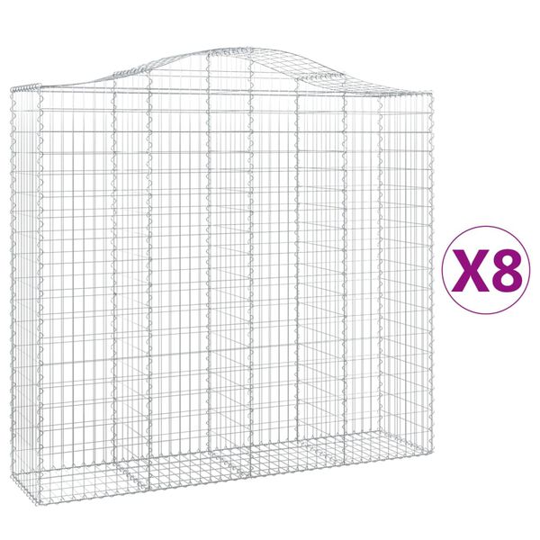 vidaXL Cestos gabião arqueados 8pcs 200x50x180/200cm ferro galvanizado