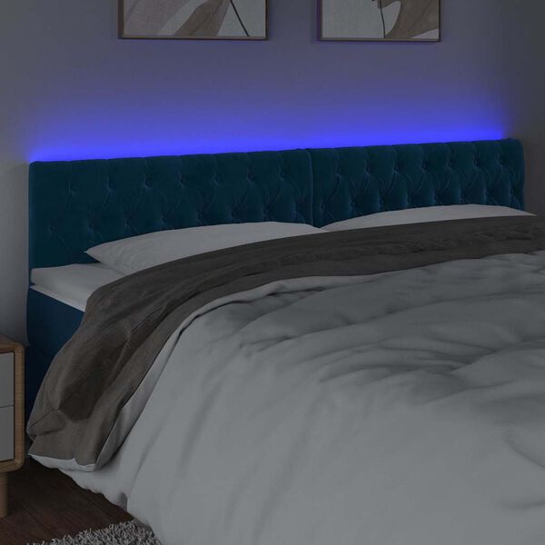 vidaXL Cabeceira de cama c/ luzes LED veludo 180x7x78/88cm azul-escuro