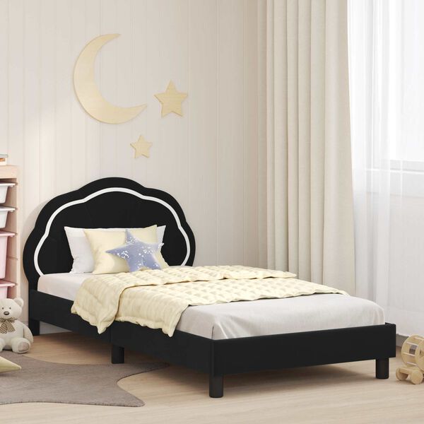vidaXL Estrutura de Cama Infantil com Cabeceira Preto 80 x 200 cm